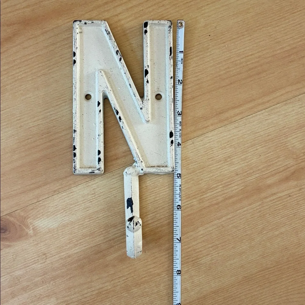 Vintage Style Ivory Cream Cast Iron Initial Letter N Wall Hook